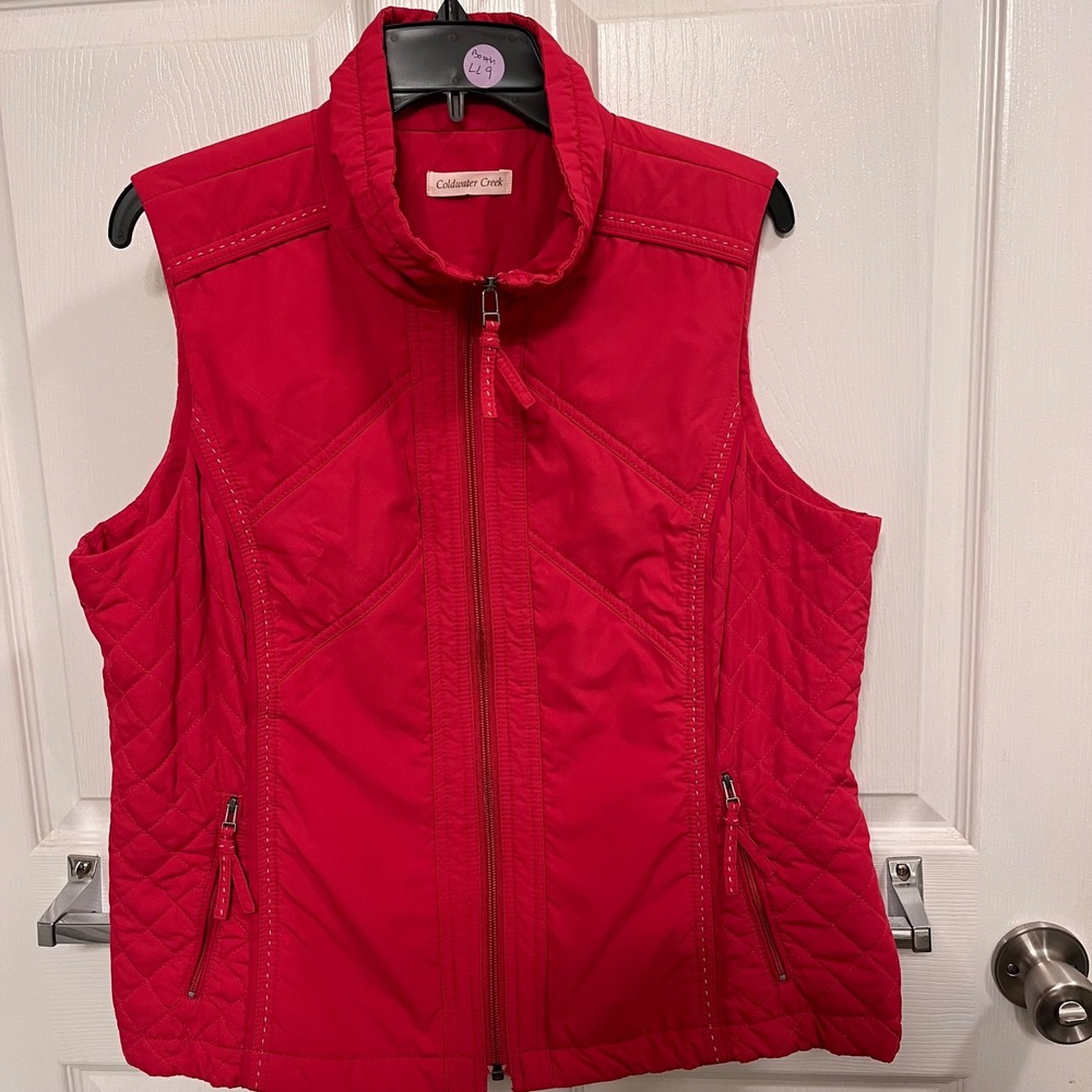 Coldwater Creek Womens Pink Quilted Puffer Vest Full Zip Size L 14-16 Lightweigh